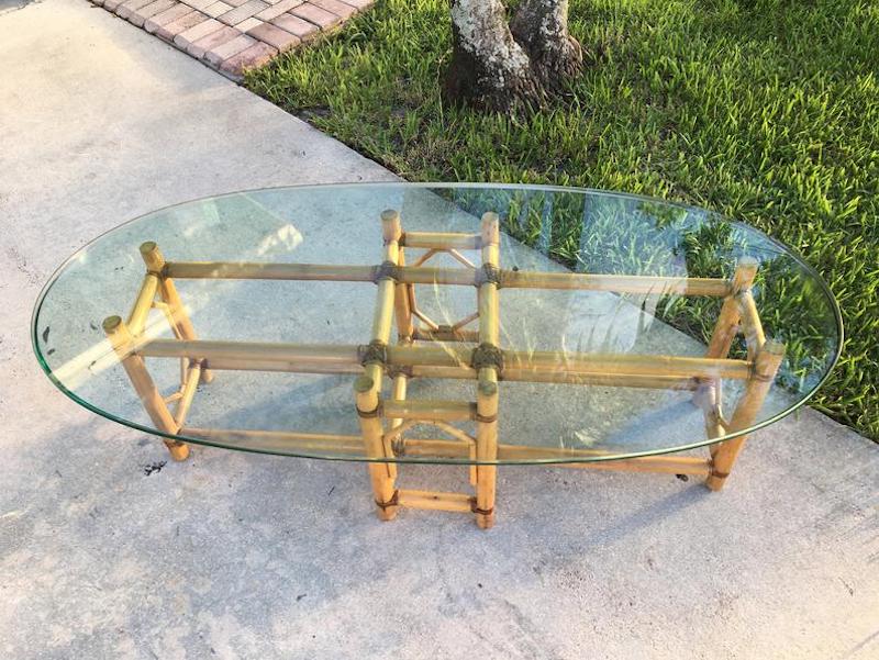 Vintage Mid Century McGuire Style Bamboo Leather Wrap Coffee Table