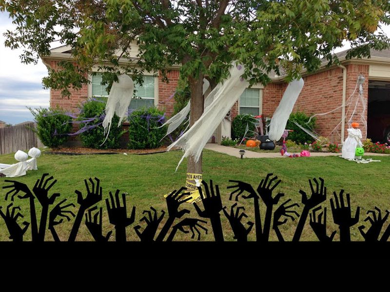 floating ghosts on trees in the backyard 