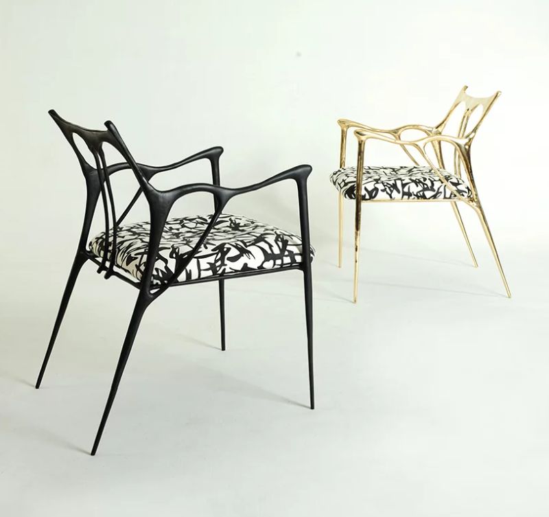 Ink Calligraphy Furniture Mirrors Continuous Flow of Calligraphic letters