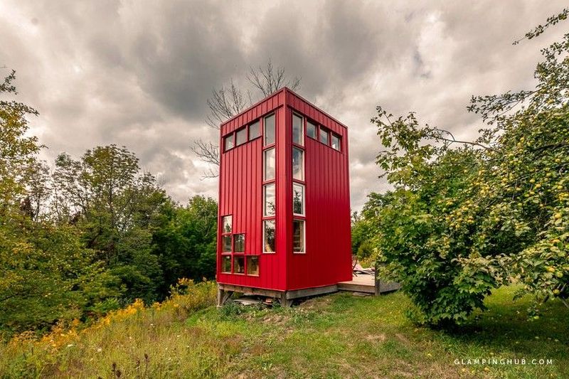 Tiny House Rental in Ontario Looks Like a Vertical Shipping Container