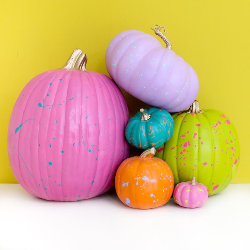 90s neon splatter painted pumpkins - pumpkin painting ideas