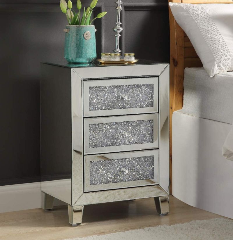 MIREO Mirrored Nightstand with 3-Drawers -best bedside tables 