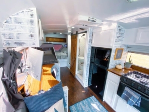 Couple Travels Full-Time in Converted Bus Home with Baby Girl & Dog