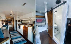 Couple Travels Full-Time in Converted Bus Home with Baby Girl & Dog