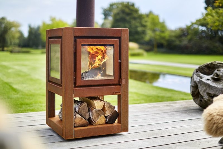 rb73 Makes CorTen Steel Outdoor Fireplaces with Glass Enclosures