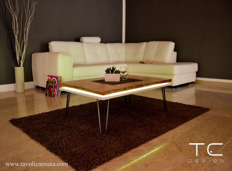 Wooden Coffee Table with LED Lights