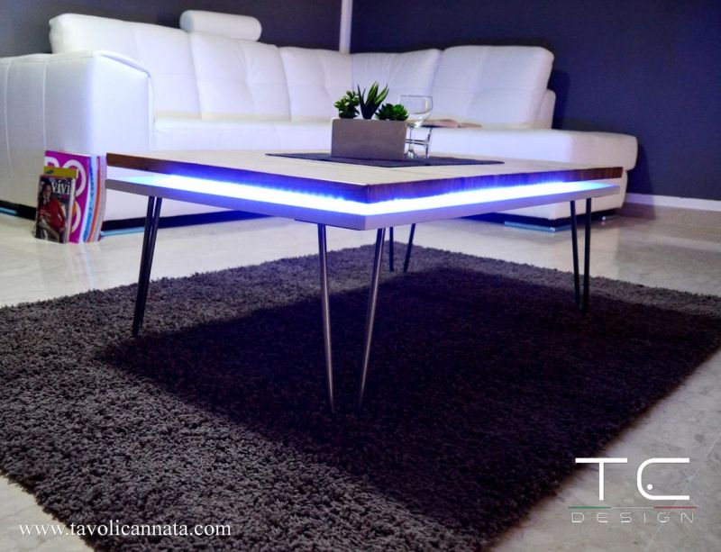 Wooden Coffee Table with LED Lights