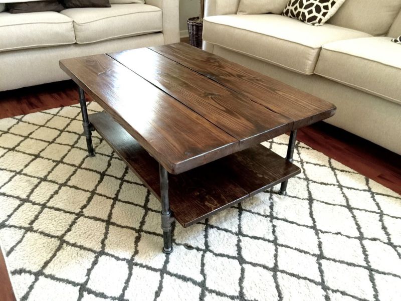 Steel and Pine Wood Coffee Table