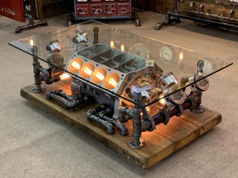 Coffee Table Made From Engine Block - Steampunk Coffee Table Made of Carroll Shelby Engine Block ... : V8 engine block coffee table with led lights.