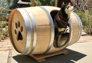 Repurposed Wine Barrel Dog House