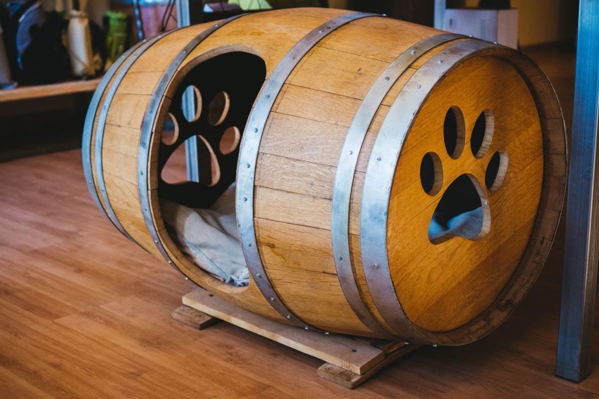 This Repurposed Wine Barrel Dog House is Really Creative and Elegant