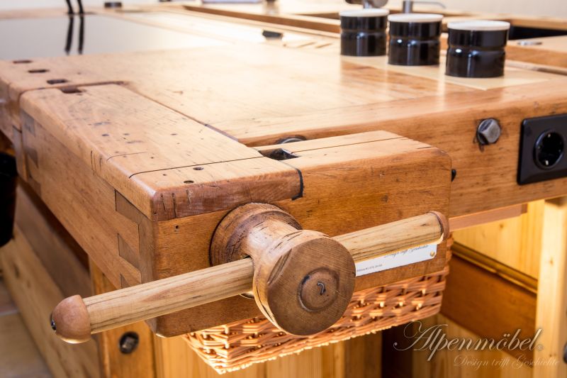 This one-of-a-kind Kitchen Island is Crafted from a Carpentry Workbench 