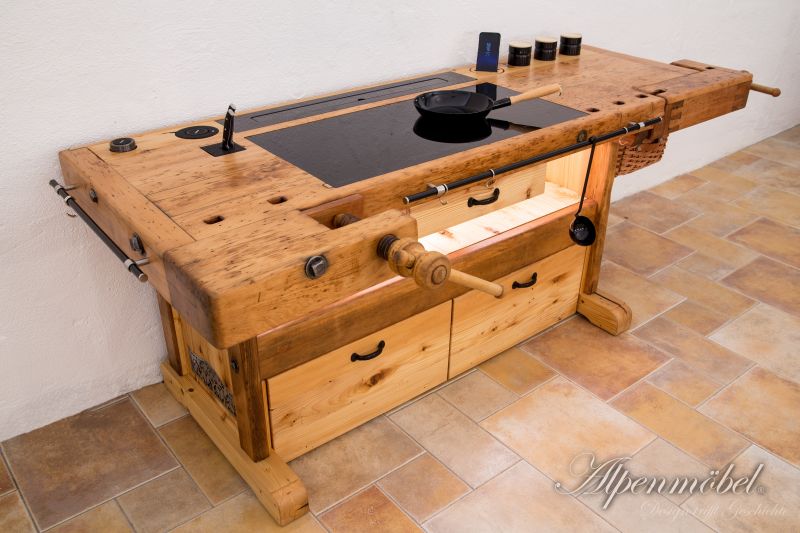 This one-of-a-kind Kitchen Island is Crafted from a Carpentry Workbench 