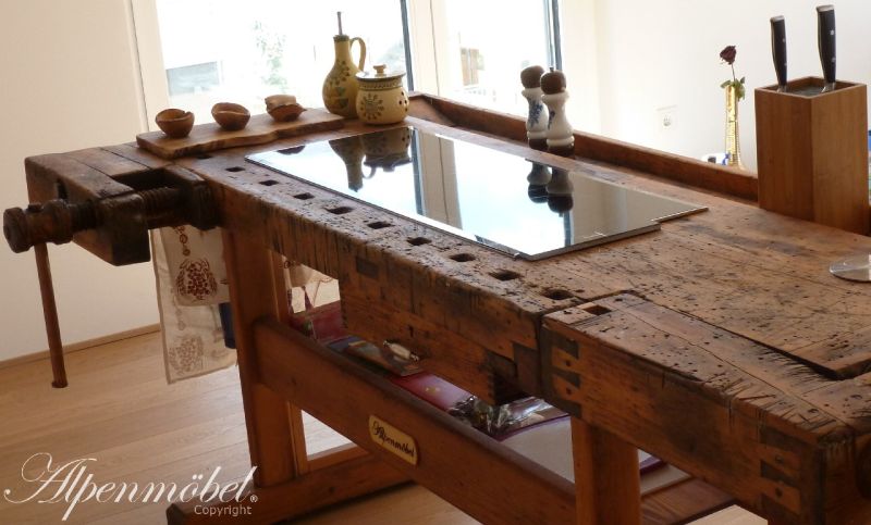 This one-of-a-kind Kitchen Island is Crafted from a Carpentry Workbench 