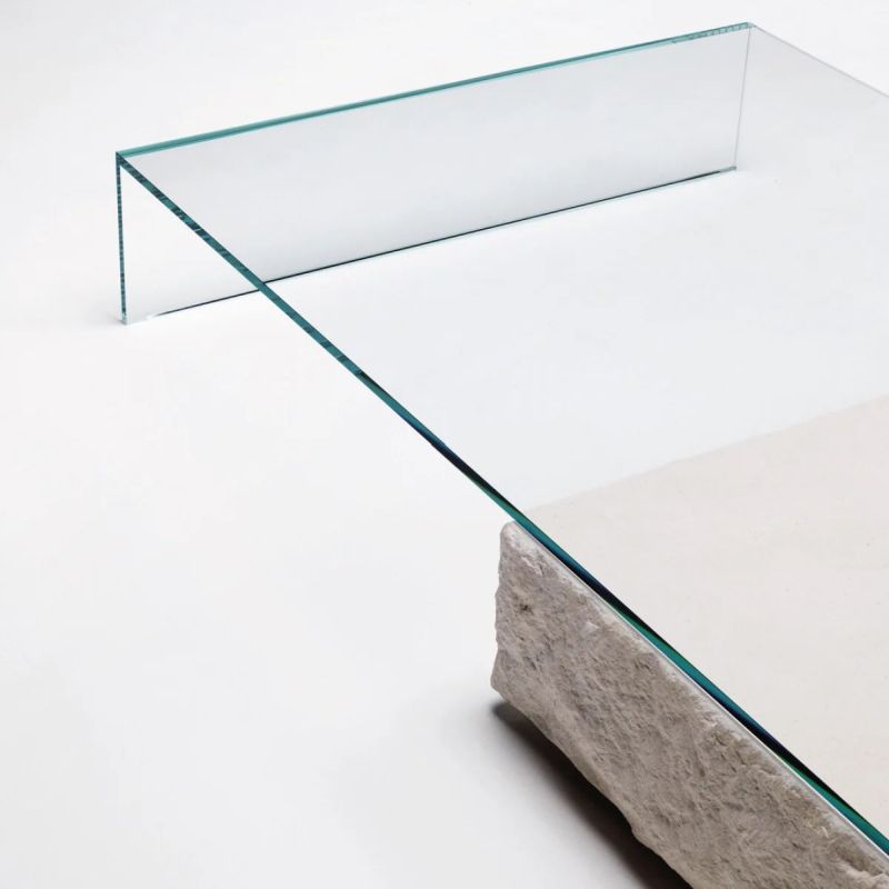 Claudio Silvestrin Designs Glass and Limestone Coffee Table for Glas Italia