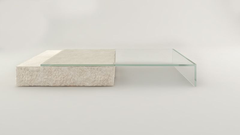 Claudio Silvestrin Designs Glass and Limestone Coffee Table for Glas Italia