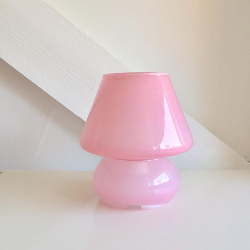 Stained Glass Pink Mushroom Table Lamp Creative Colorful Bedroom