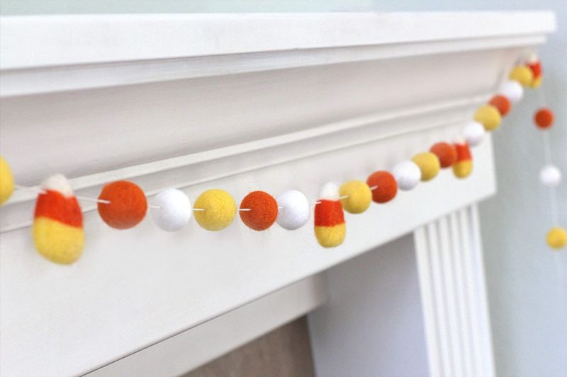 Candy Corn Felt Ball Garland