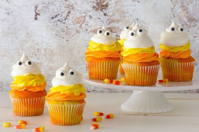 Candy Corn Ghost Cupcakes for Halloween 