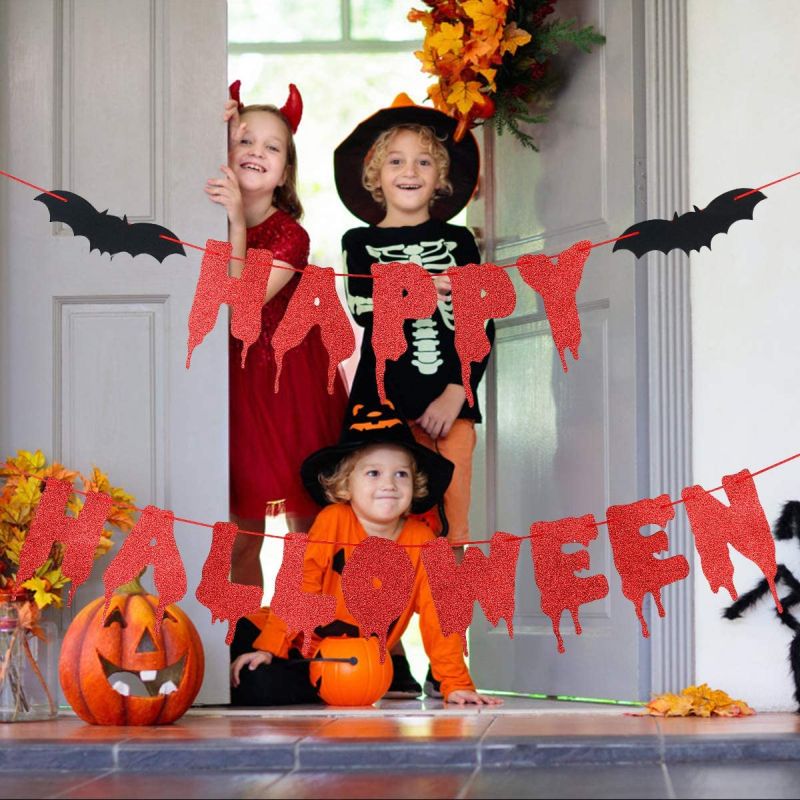 Red Glitter Happy Halloween Banner