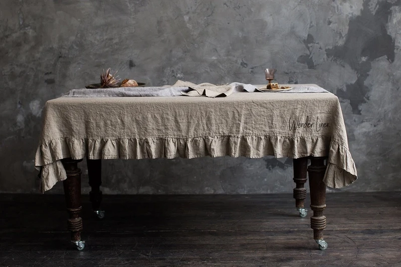 Ruffled Linen Tablecloth for Thanksgiving 