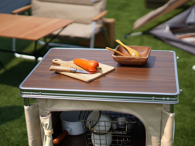 camping kitchen table with storage