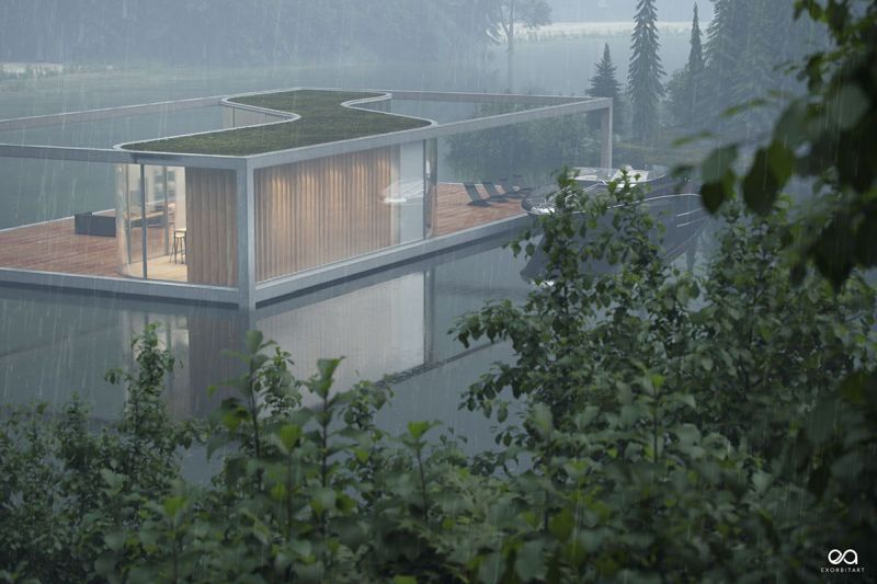 Benjamin Springer Designs Luxury House Floating Over a Lake