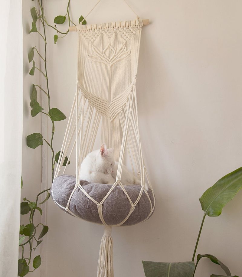 These Hanging Macramé Cat Hammocks are Purrrfect for Furry Companions 