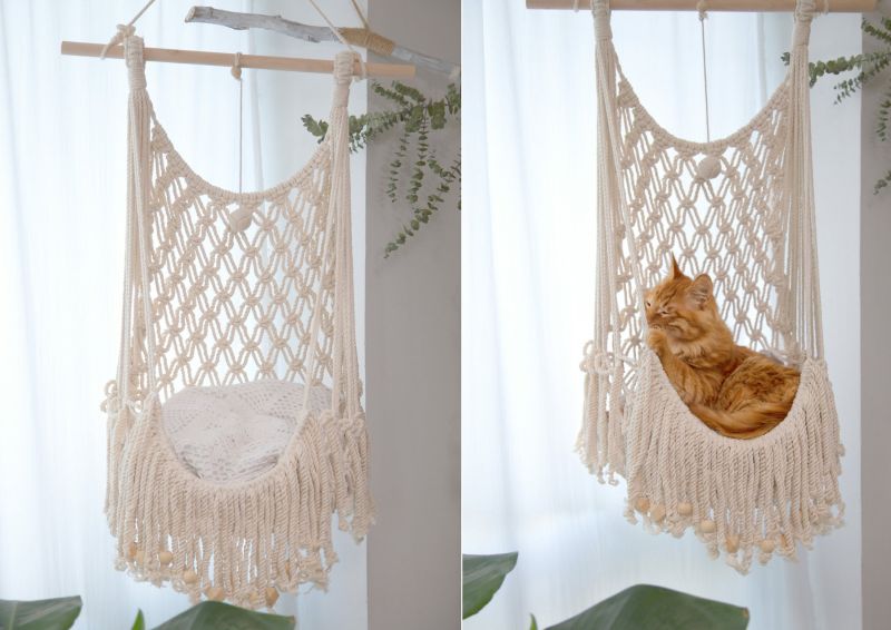 These Hanging Macramé Cat Hammocks are Purrrfect for Furry Companions 