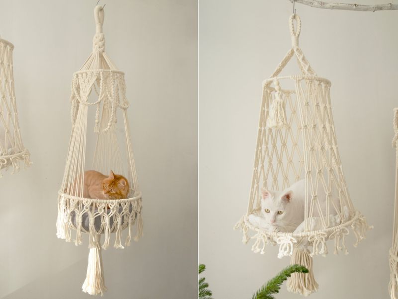 These Hanging Macramé Cat Hammocks are Purrrfect for Furry Companions 