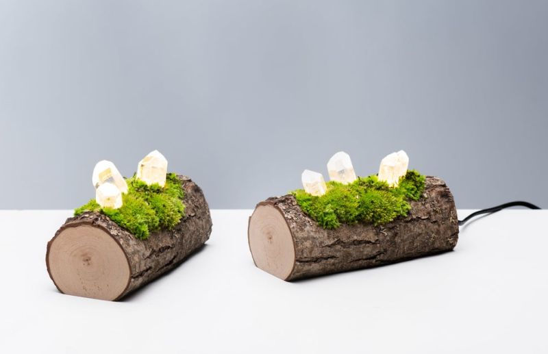 Shroom in the Room Creates Quirky Night Lamps out of Wood, Moss and Crystals