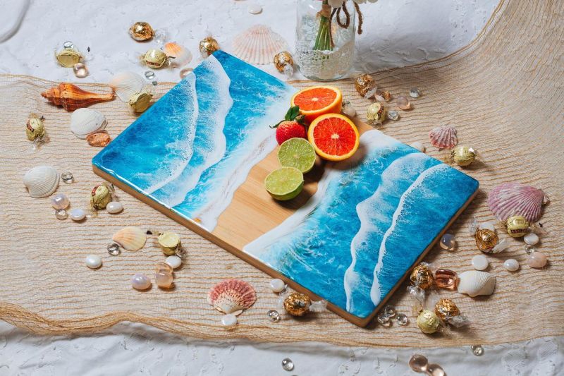 Maria Risen Creates Wood Serving Boards with Amazing Resin Seascapes 