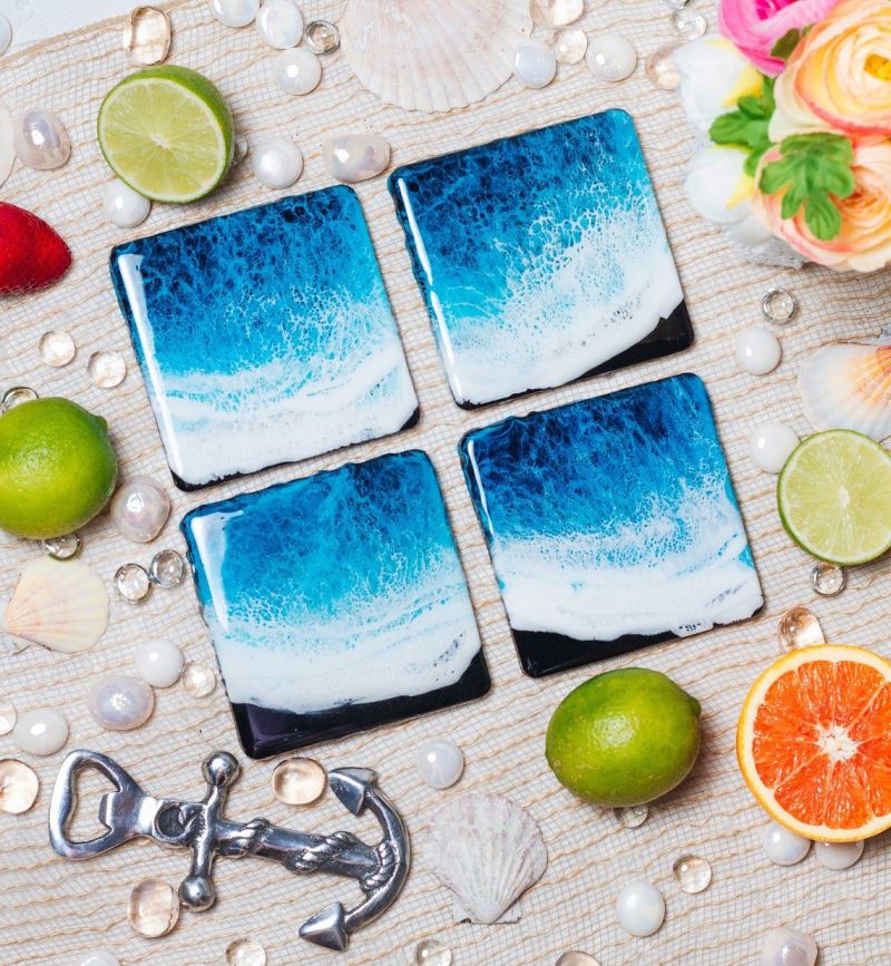 Maria Risen Creates Wood Serving Boards with Amazing Resin Seascapes 