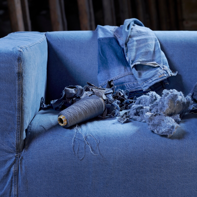 IKEA and MUD Jeans Recycle Used Denim To Make Covers For Klippan Sofa