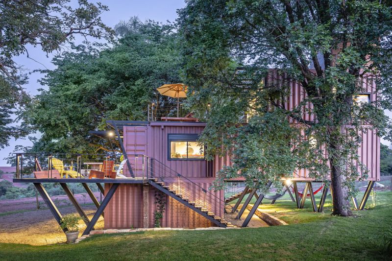 This Hanging House in Brazil is Built from Shipping Containers