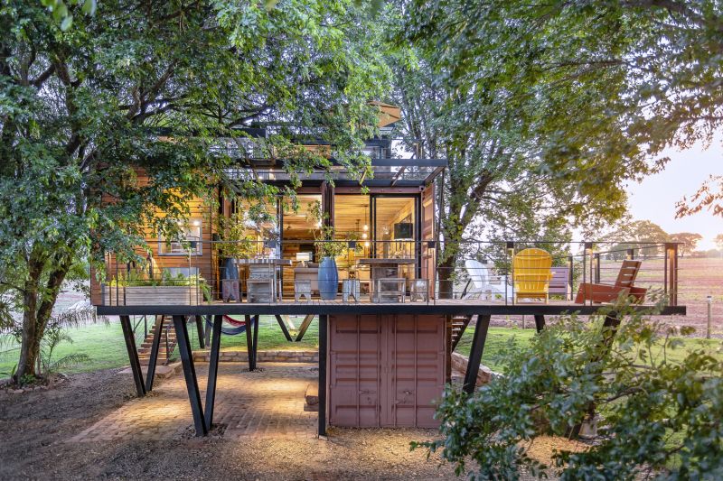 This Hanging House in Brazil is Built from Shipping Containers