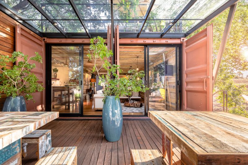 This Hanging House in Brazil is Built from Shipping Containers