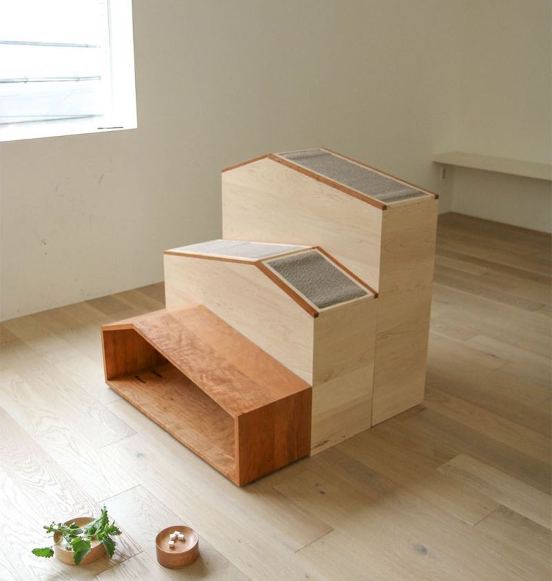 This House-Shaped Cat Tower Doubles as Storage Space