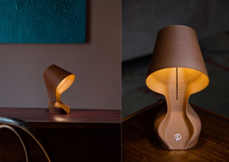 Ohmie is a 3D-printed lamp made from orange peels