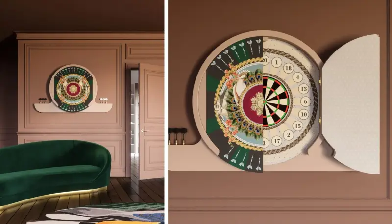 Argo Dartboard Cabinet by Vismara Doubles as Wall Art