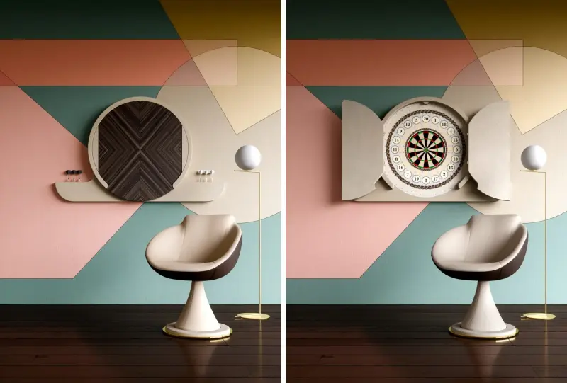 Argo Dartboard Cabinet by Vismara Doubles as Wall Art