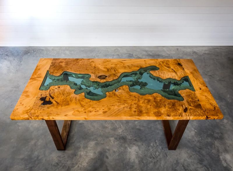 Hard Maple Green Bay River table with light inlay : r/epoxy