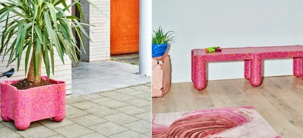 Plastic waste molded into Crates and Mini Benches