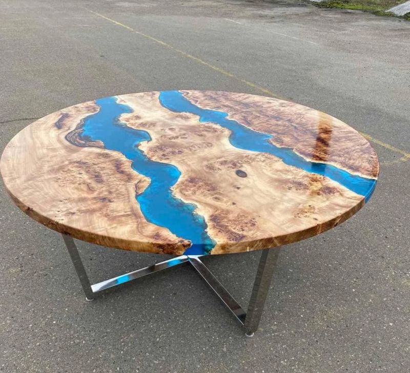 Turquoise resin dining table with glowing inlay - Fine Wooden Creations