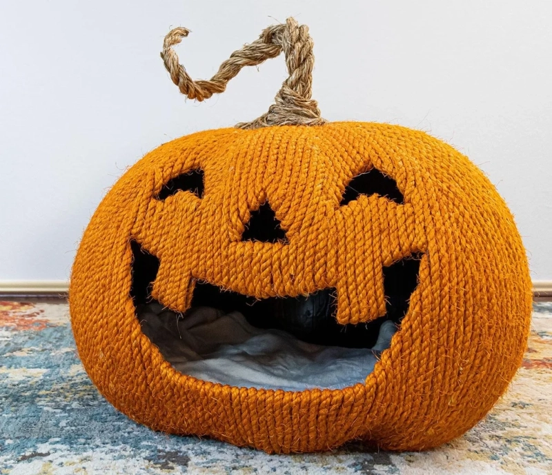 This DIY Jack-o’-Lantern Cat House is Perfect for Halloween