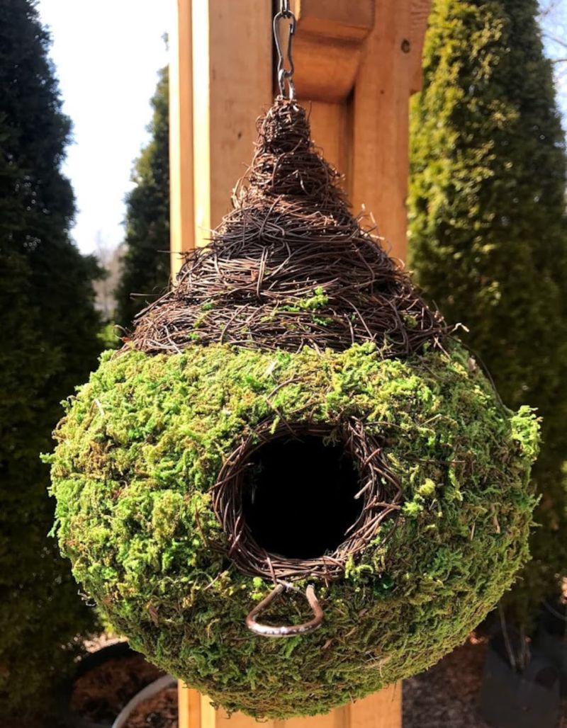 Natural Moss and Stick Birdhouse