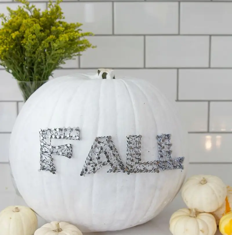 String and Nail fall Art on Pumpkin