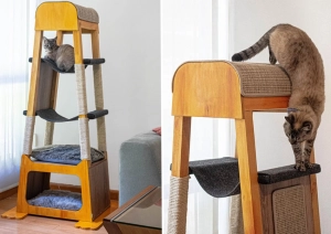 SIO Cat Tree by Sebastian Medrano has Two Hammocks, Multiple Scratching Pads