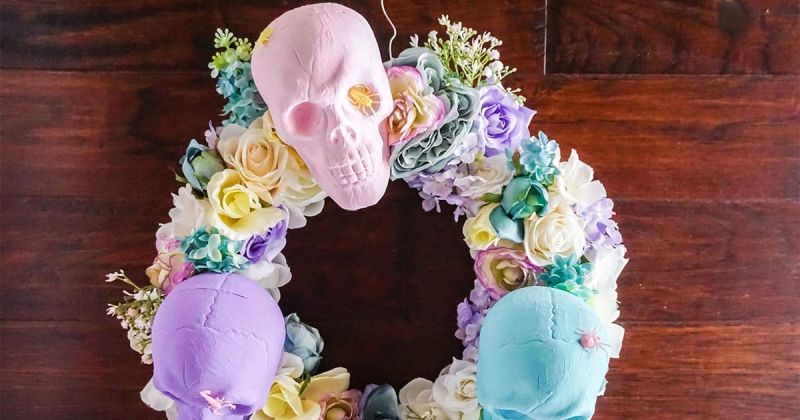 Wrap Wreaths in soft pastel Hues for halloween decor 