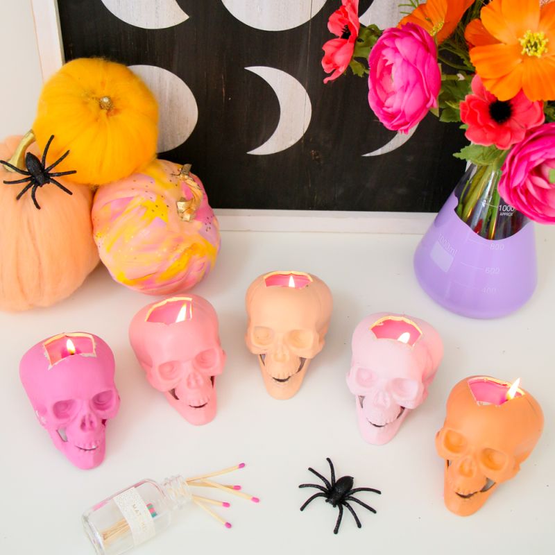 Candles and Candleholders in Pastels for Halloween Decoration 